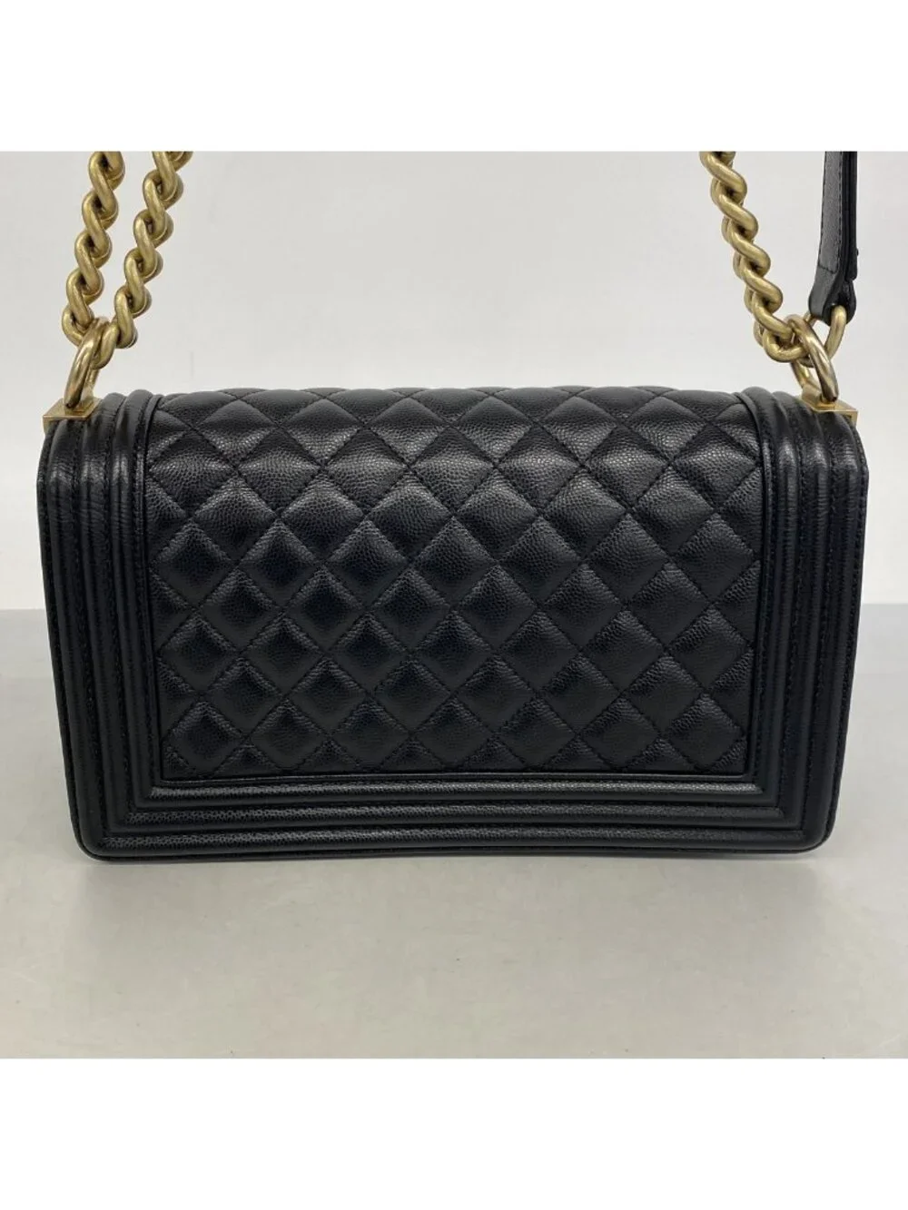 Chanel Shoulder Bag Boy Caviar Leather Black Champagne Gold